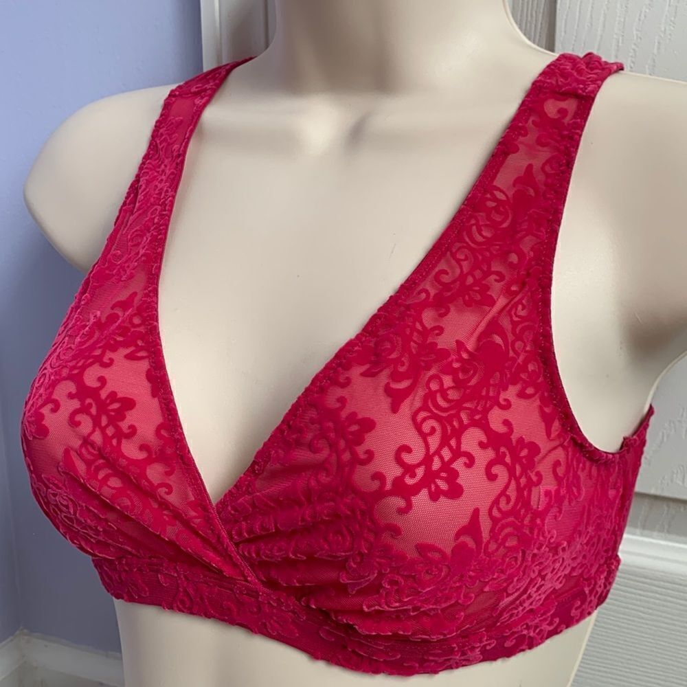 Mae Velvet Flocked No Wire Sheer Pull-on Bralette Bra S